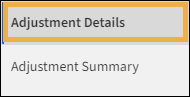 Reporting menu list with yellow highlight box around Adjustment Details report.